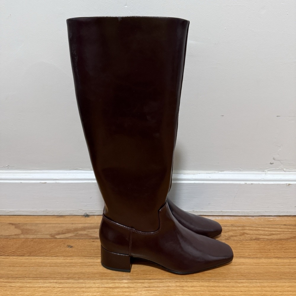 J. Crew Brown Square-toe Tall Leather Boots Size 7.5 - Picture 6 of 9